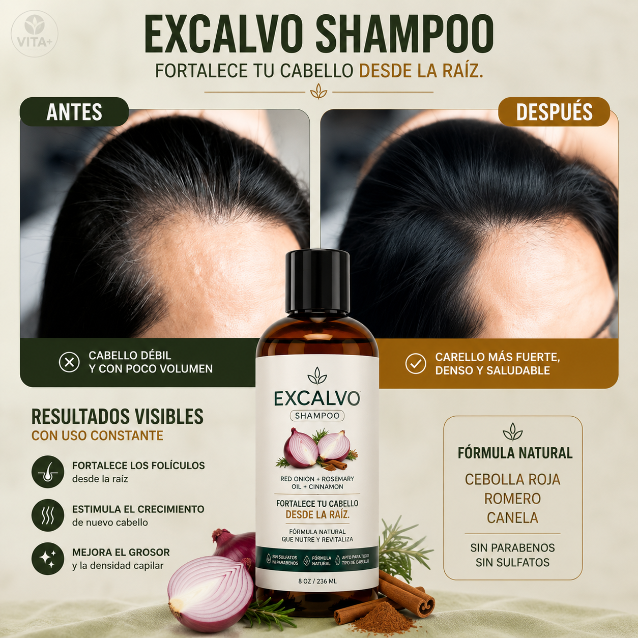 Frena la Caída y recupera tu cabello con Excalvo.